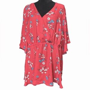 Torrid Floral Maroon Cross Over Blouse